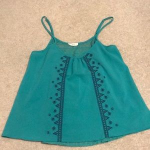 Aqua/teal tribal shirt with see through/ lace back